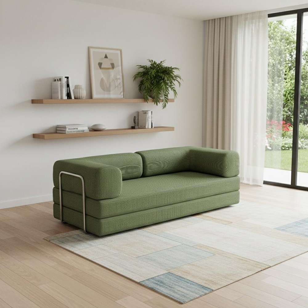 82" Green Corduroy Convertible Futon Sleeper Sofa HomeRoots