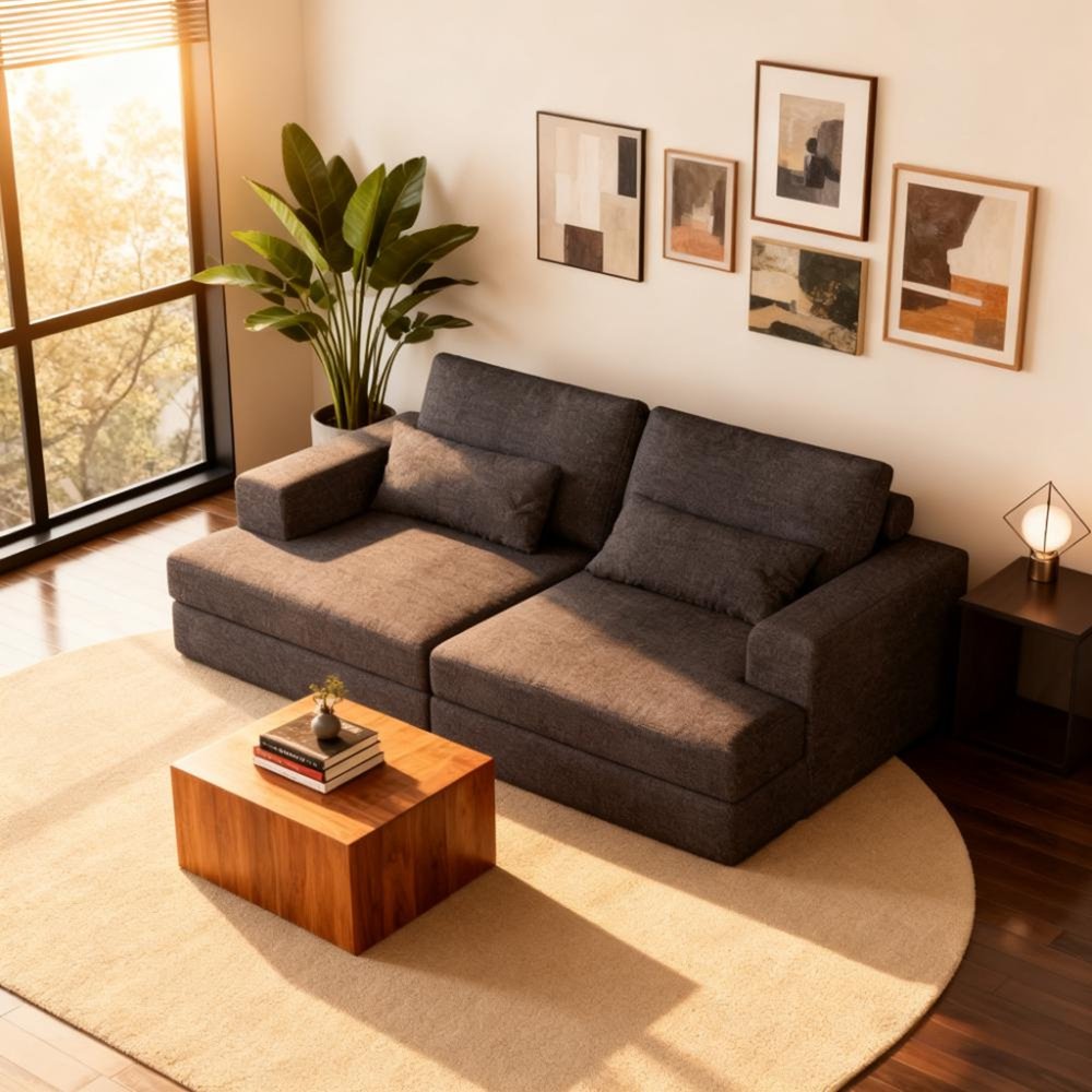 94" Gray Chenille Modular Stainless Steel Sleeper Sofa With Toss Pillows HomeRoots