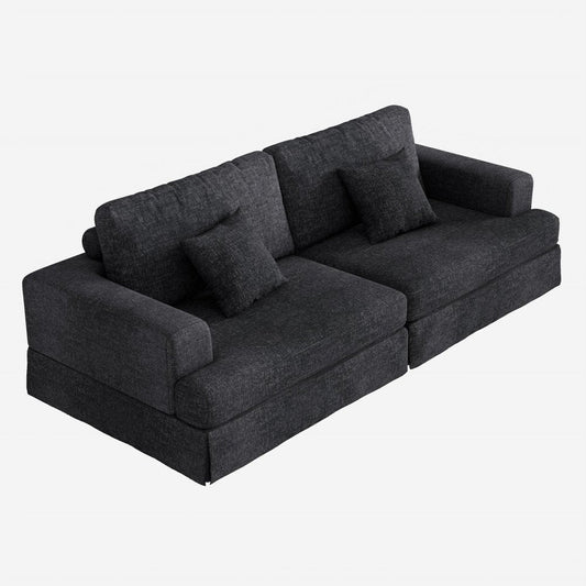 94" Gray Chenille Modular Stainless Steel Sleeper Sofa With Toss Pillows HomeRoots
