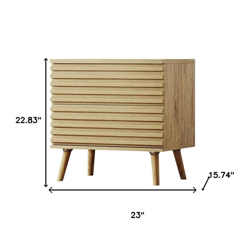 23" Natural Solid Wood Ribbed Texture Two Drawer Nightstand HomeRoots