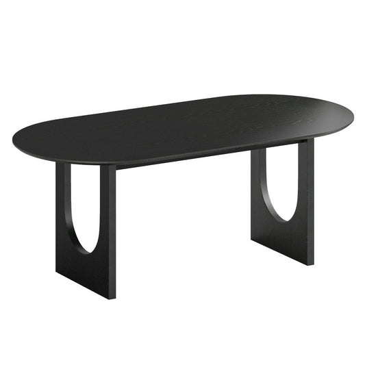 79" Black Solid Wood Geo Double Pedestal Base Oval Dining Table HomeRoots