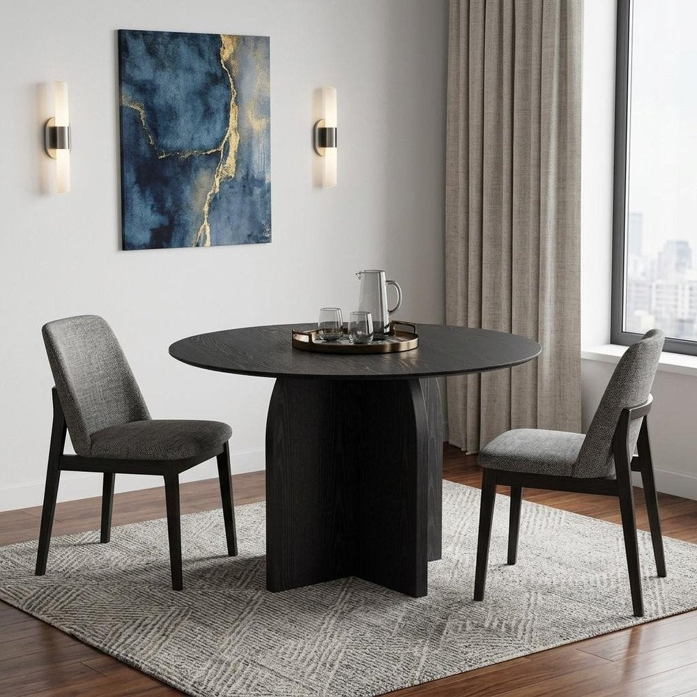 42" Black Solid Wood Pedestal Base Round Top Dining Table HomeRoots