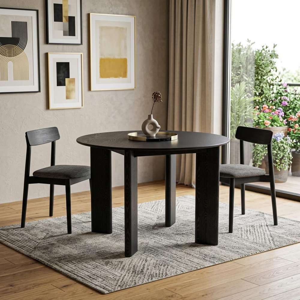 42" Black Solid Wood Round Top Dining Table HomeRoots