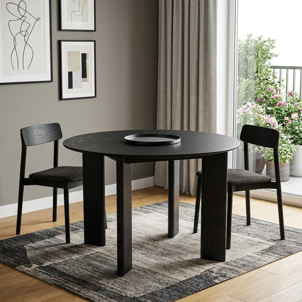 45" Black Solid Wood Round Top Dining Table HomeRoots
