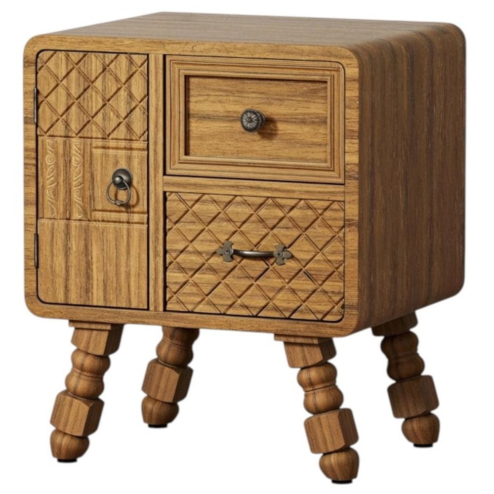 19" Sepia Solid Wood Accent Cabinet With Single Door And Two Drawers HomeRoots