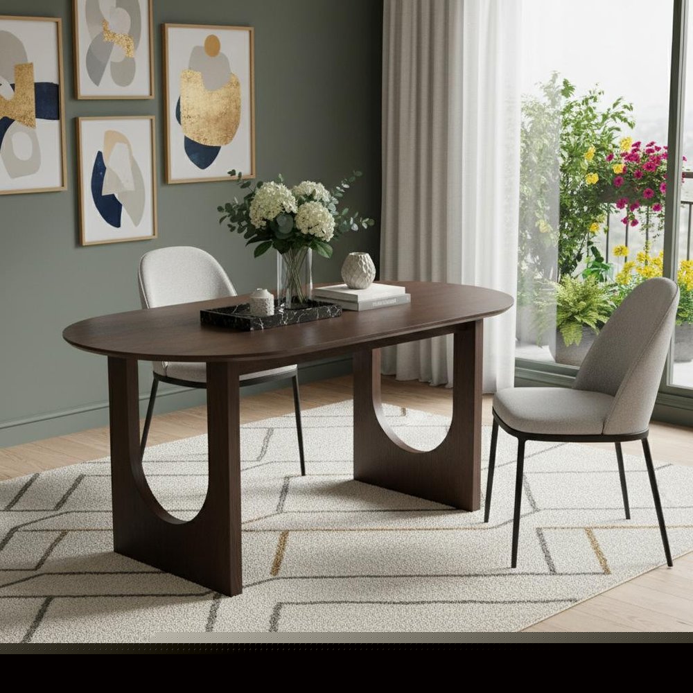 67" Walnut Solid Wood Double Pedestal Base Oval Dining Table HomeRoots