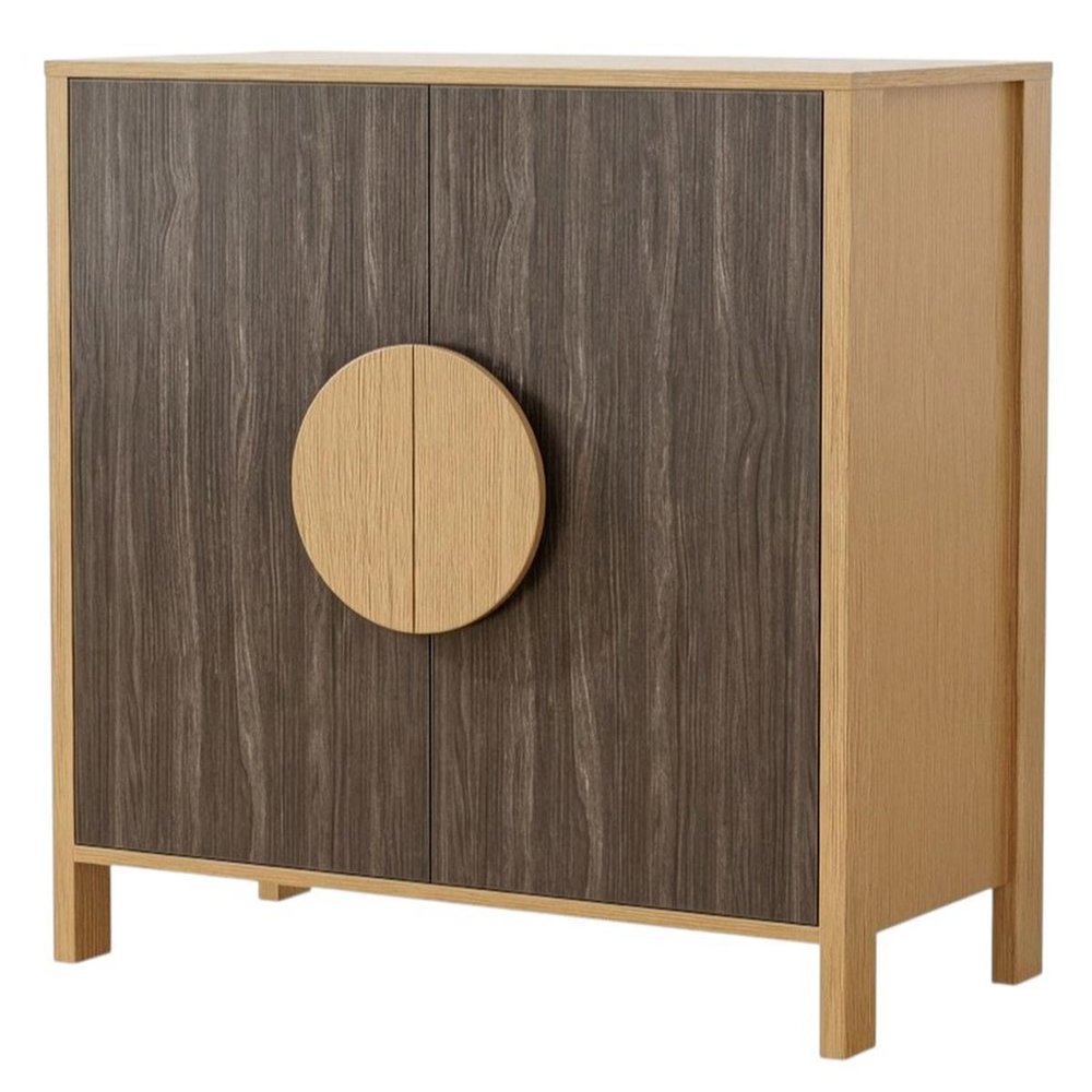 31" Natural and Sepia Solid Wood Console Accent Cabinet With Two Doors HomeRoots