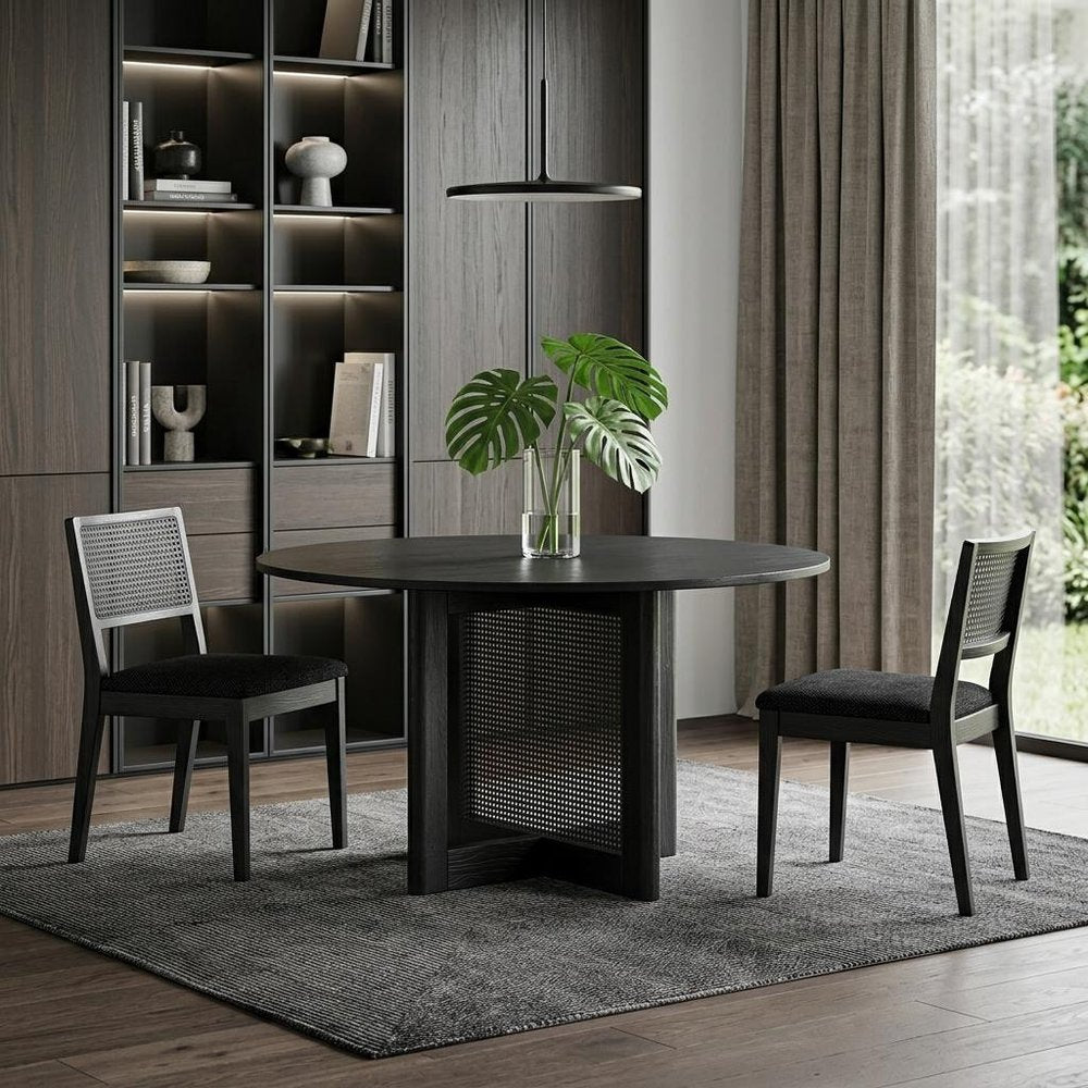 52" Black Wood Double Pedestal Base Round Top Dining Table HomeRoots