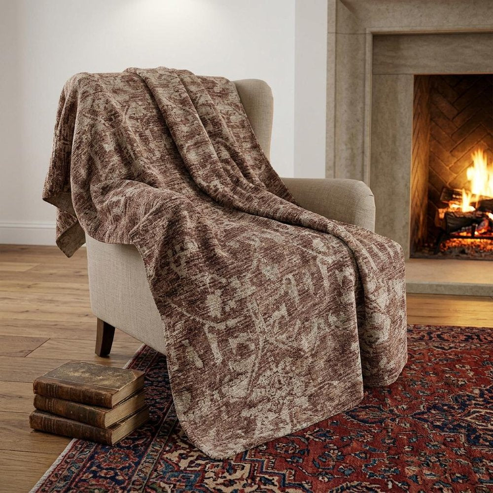 50" X 70" Chocolate And Beige Damask Polyester Woven Plush Throw Blanket HomeRoots