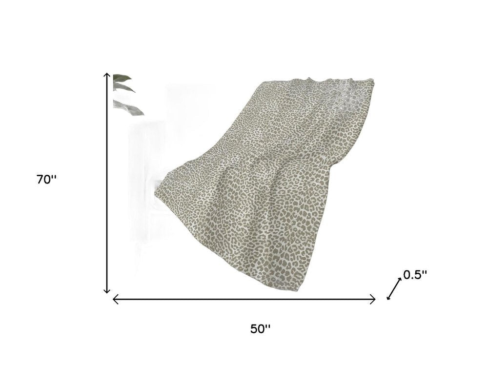 50" X 70" Ivory And Taupe Leopard Plush Throw Blanket HomeRoots
