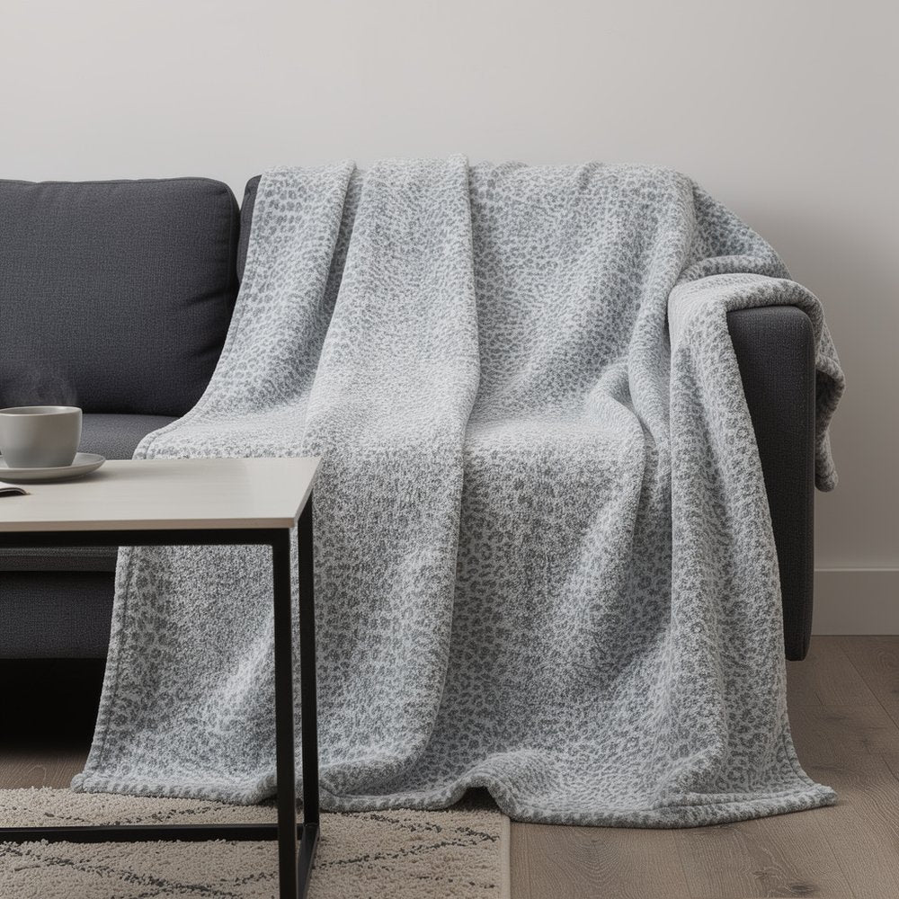 50" X 70" Gray And Ivory Leopard Microfiber Plush Throw Blanket HomeRoots