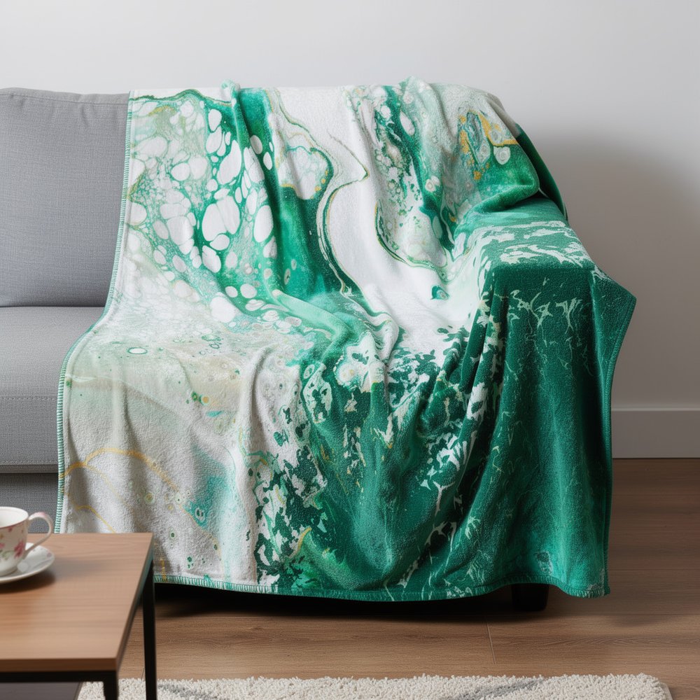 50" X 70" Green And Ivory Abstract Microfiber Plush Throw Blanket HomeRoots