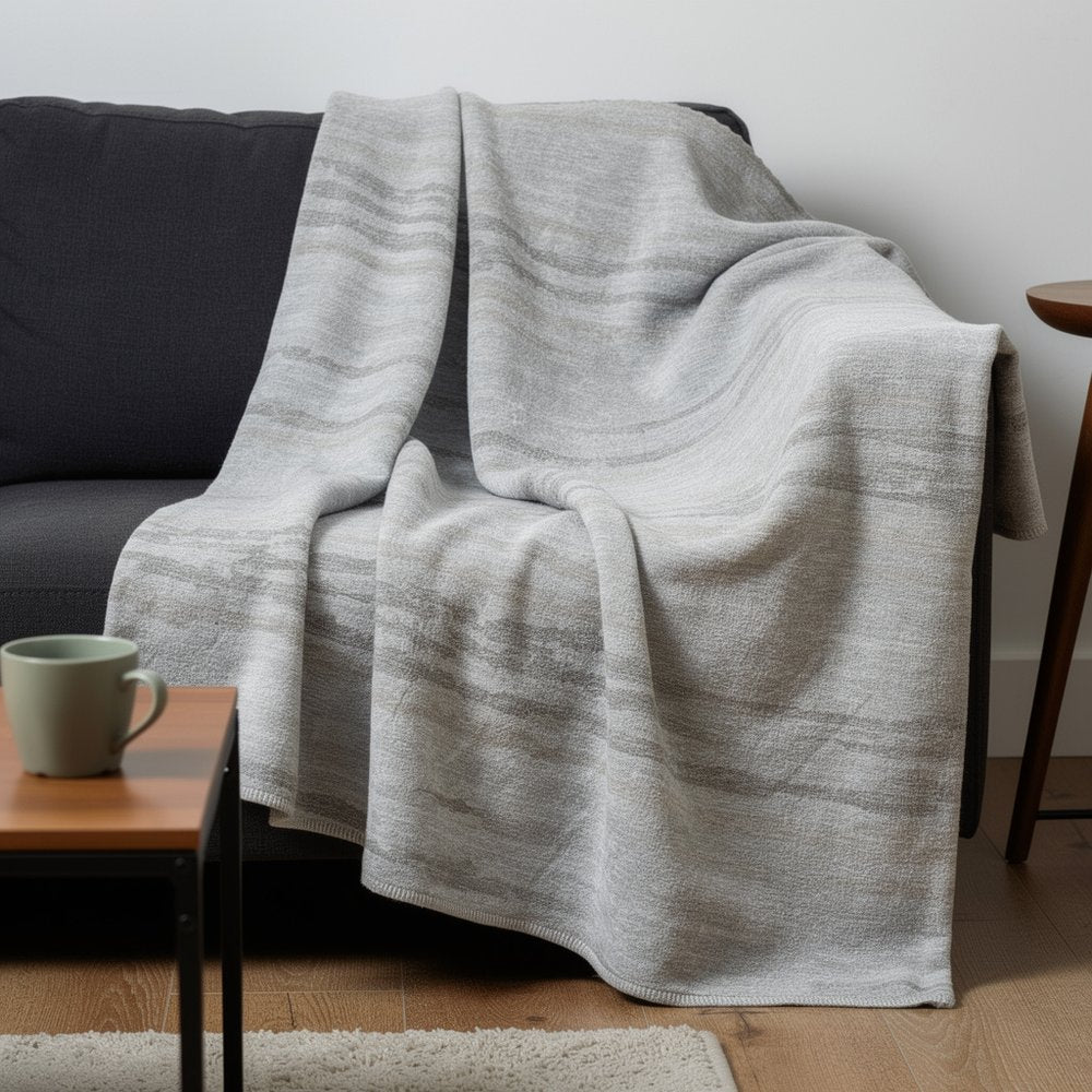 50" X 70" Ivory And Taupe Striped Microfiber Plush Throw Blanket HomeRoots