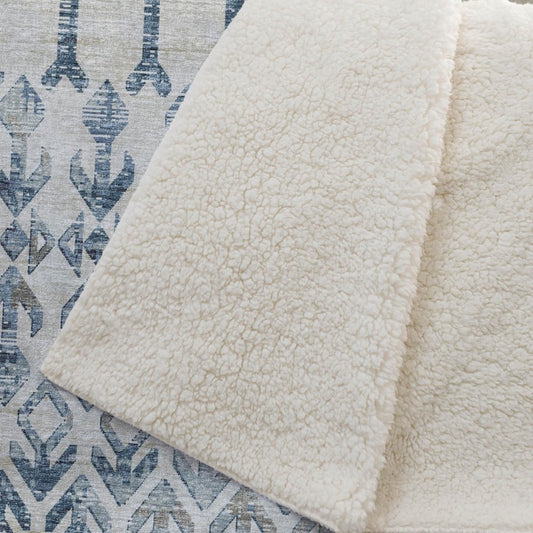 50" X 70" Ivory And Teal Geometric Microfiber Plush Throw Blanket HomeRoots