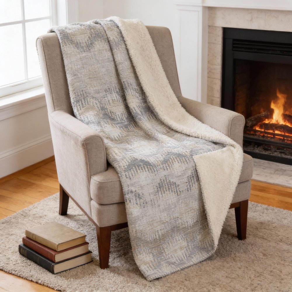50" X 70" Linen And Gray Geometric Microfiber Plush Throw Blanket HomeRoots