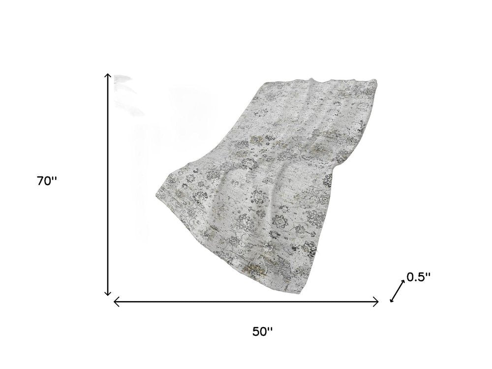 50" X 70" Gray And Ivory Floral Plush Throw Blanket HomeRoots