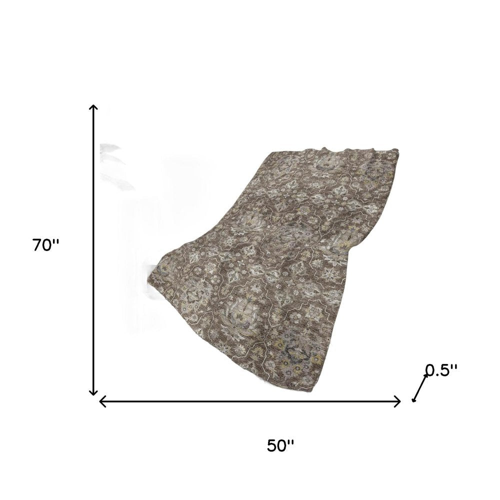 50" X 70" Chocolate And Ivory Floral Polyester Woven Plush Throw Blanket HomeRoots