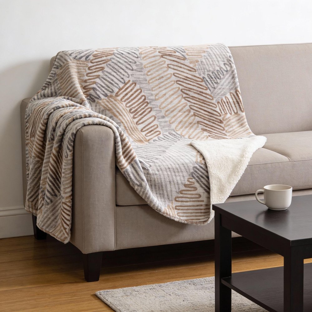 50" X 70" Coffee And Gray Microfiber Abstract Plush Throw Blanket HomeRoots