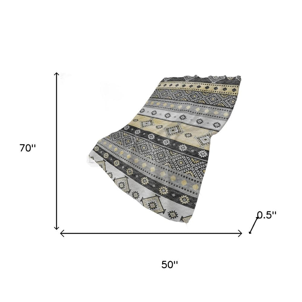 50" X 70" Gray Black And Gold Geometric Polyester Woven Plush Throw Blanket HomeRoots