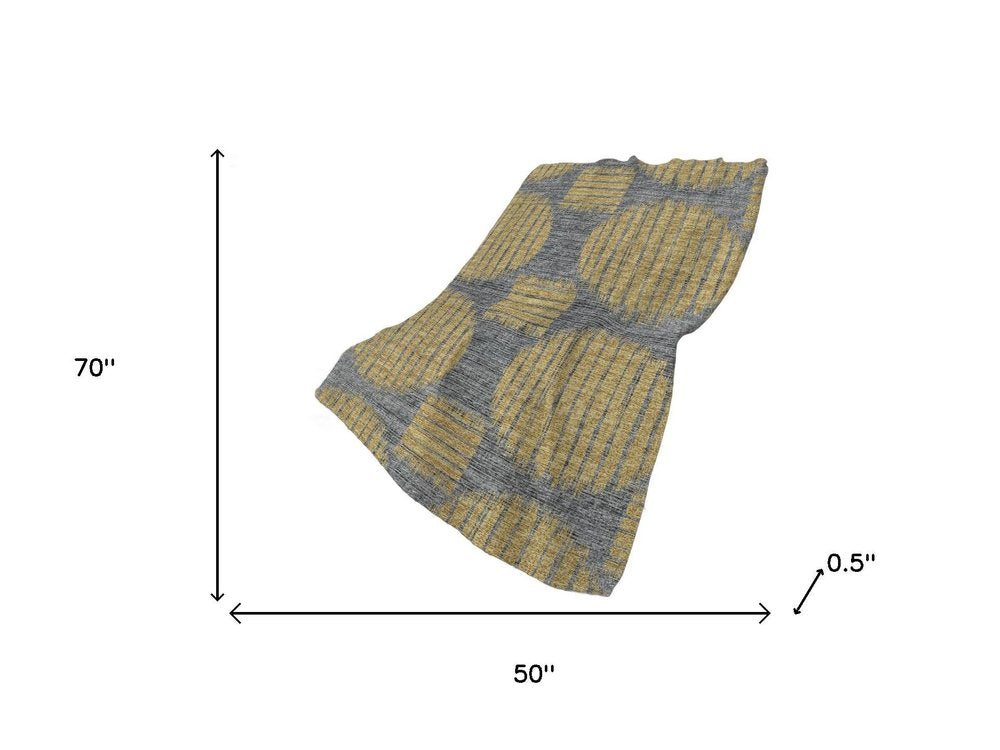 50" X 70" Gray And Gold Geometric Plush Throw Blanket HomeRoots