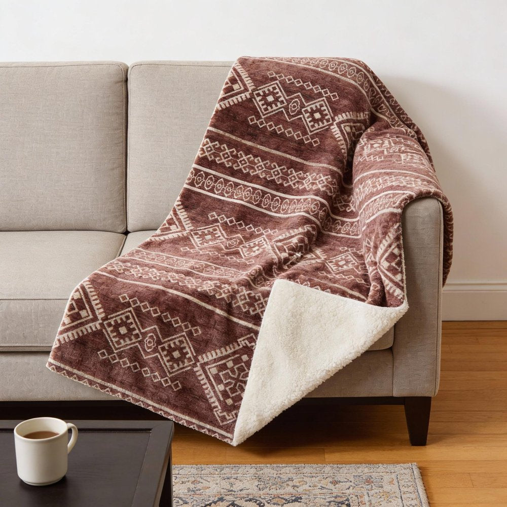 50" X 70" Rust And Ivory Microfiber Geometric Plush Throw Blanket HomeRoots