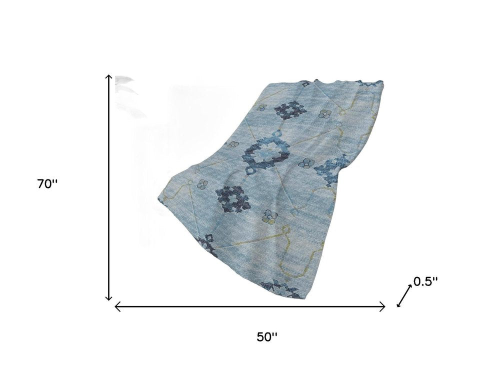 50" X 70" Blue And Light Blue Floral Polyester Woven Plush Throw Blanket HomeRoots