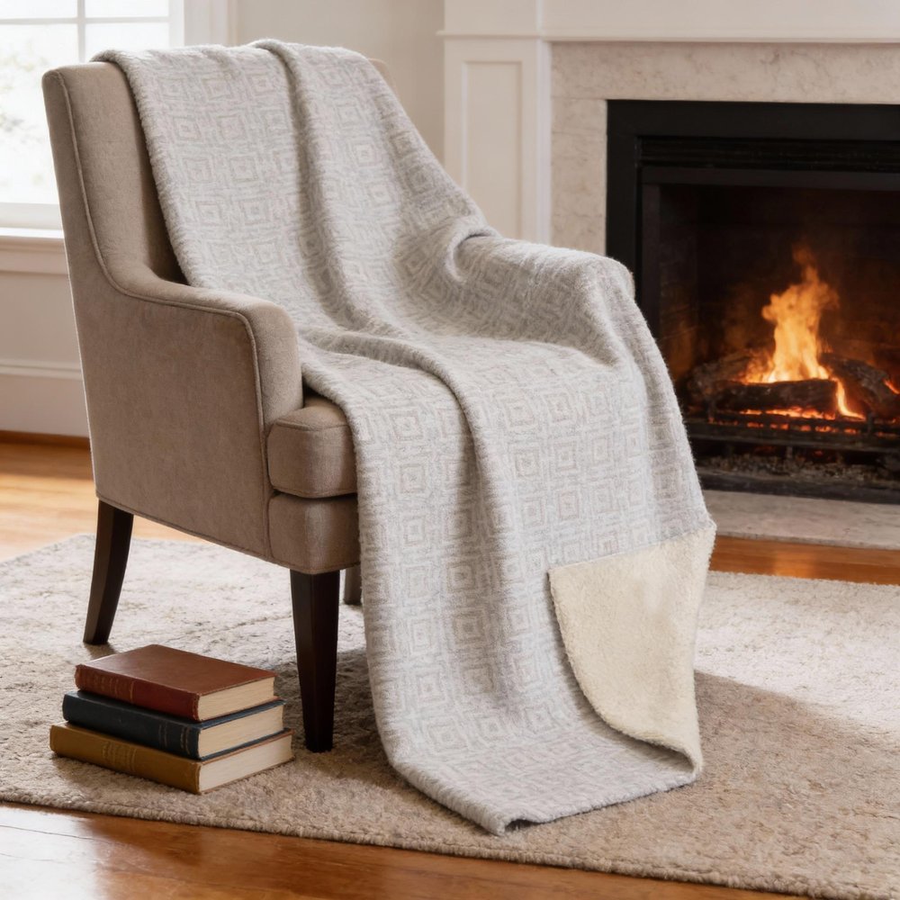 50" X 70" Linen And Ivory Microfiber Geometric Plush Throw Blanket HomeRoots