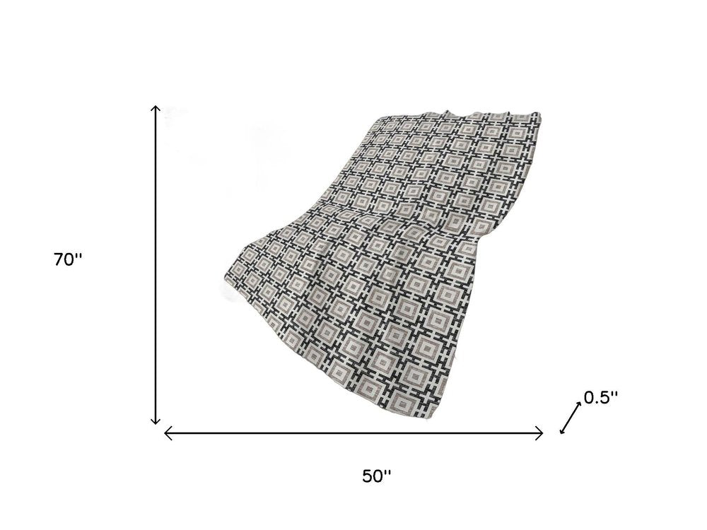 50" X 70" Black And Ivory Geometric Plush Throw Blanket