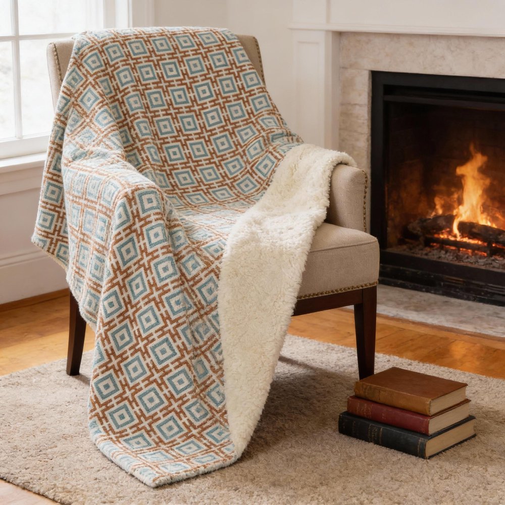 50" X 70" Orange Ivory And Teal Microfiber Geometric Plush Throw Blanket HomeRoots