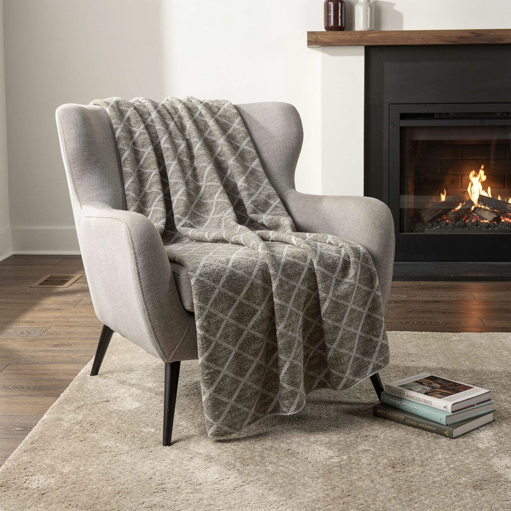 50" X 70" Taupe And Beige Microfiber Geometric Plush Throw Blanket HomeRoots