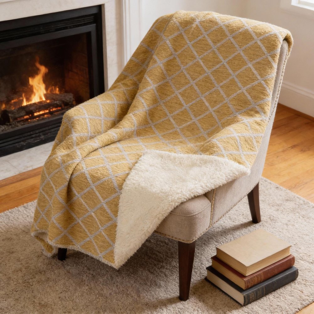 50" X 70" Gold And Ivory Microfiber Geometric Plush Throw Blanket HomeRoots
