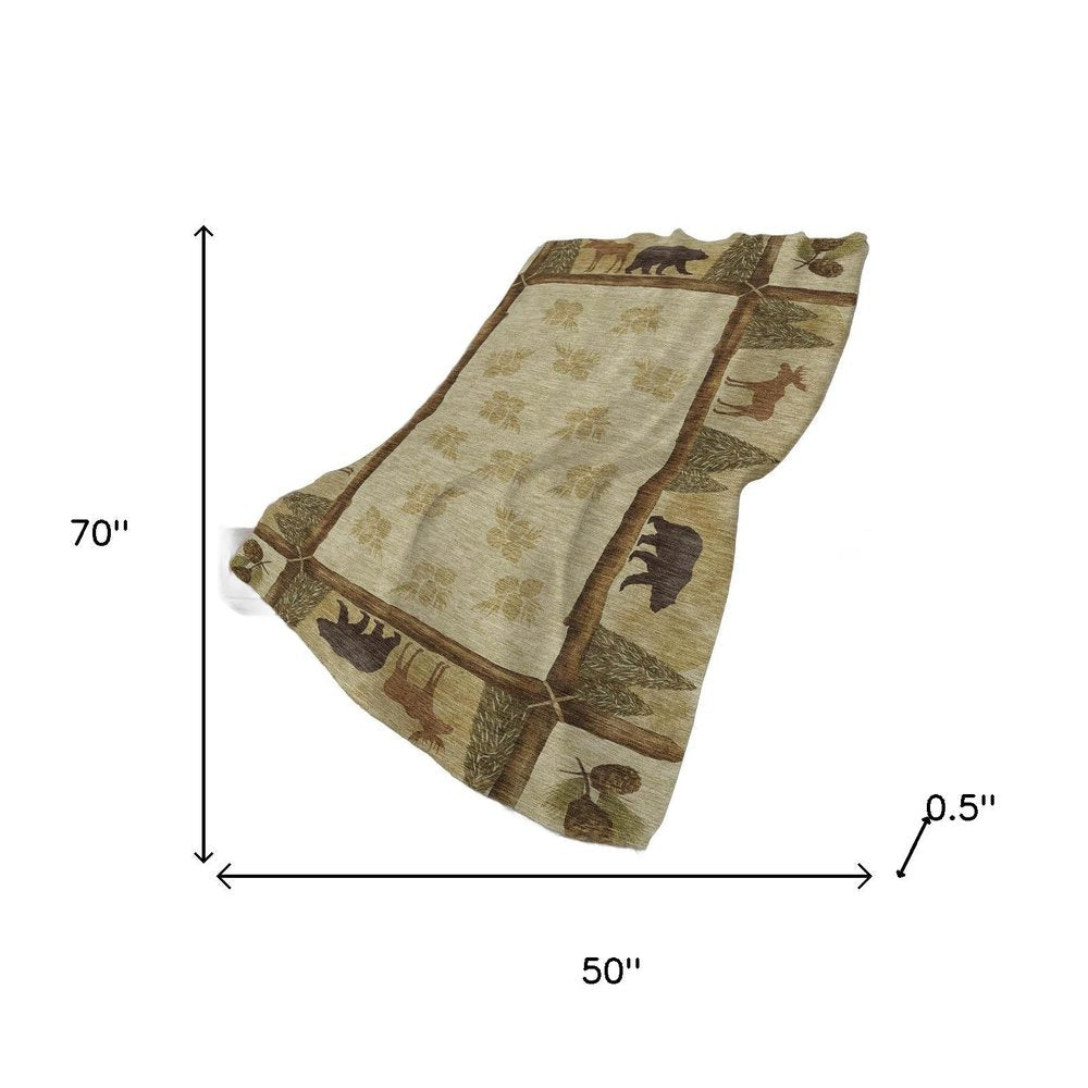 50" X 70" Khaki Green And Beige Animal Print Plush Throw Blanket HomeRoots