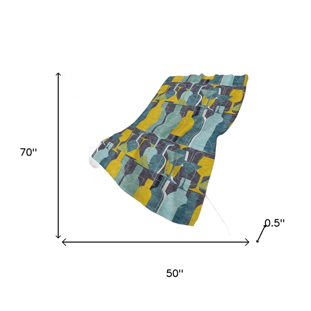 50" X 70" Blue Yellow And Green Geometric Polyester Woven Plush Throw Blanket HomeRoots