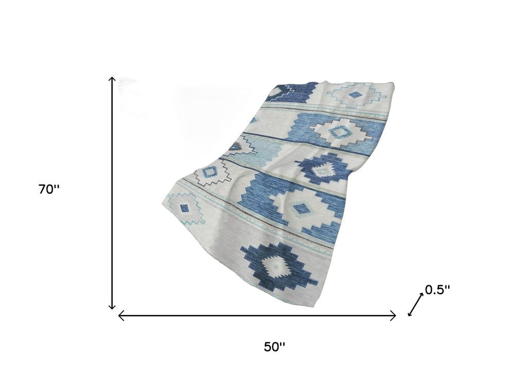 50" X 70" Blue And Ivory Geometric Polyester Woven Plush Throw Blanket HomeRoots