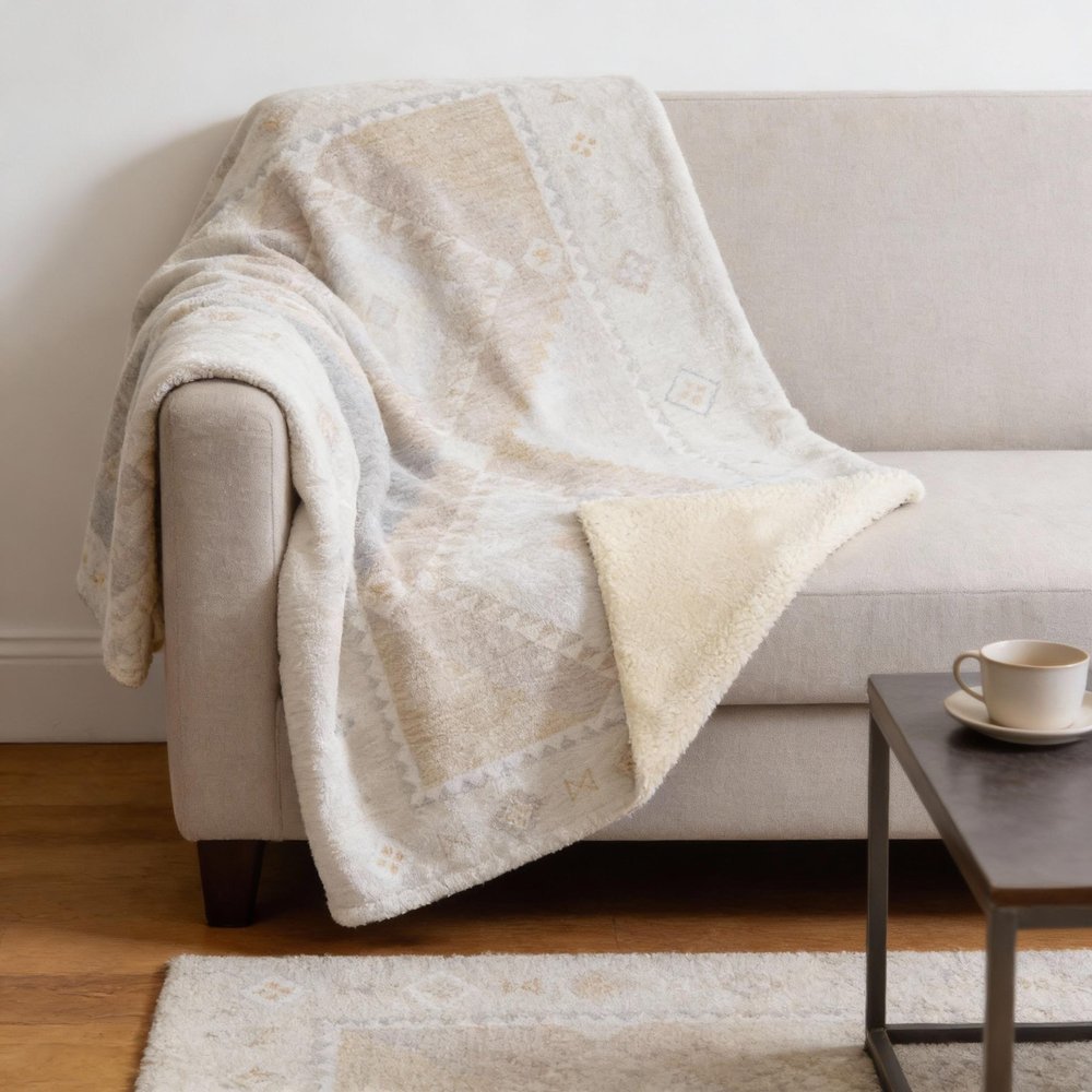 50" X 70" Gray And Ivory Microfiber Geometric Plush Throw Blanket HomeRoots