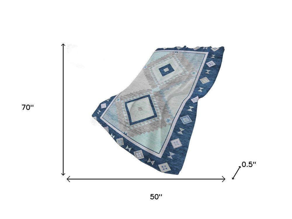 50" X 70" Blue And Ivory Geometric Polyester Woven Plush Throw Blanket HomeRoots