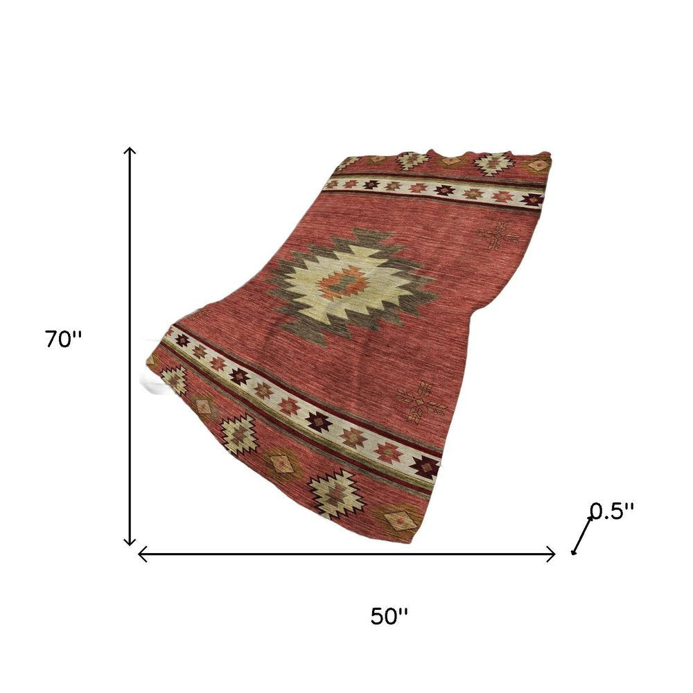 50" X 70" Rust Chocolate And Beige Geometric Polyester Woven Plush Throw Blanket HomeRoots