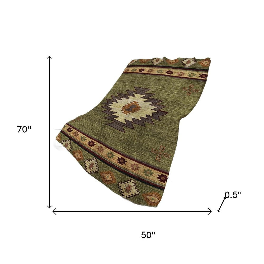 50" X 70" Green Rust And Gold Geometric Polyester Woven Plush Throw Blanket HomeRoots