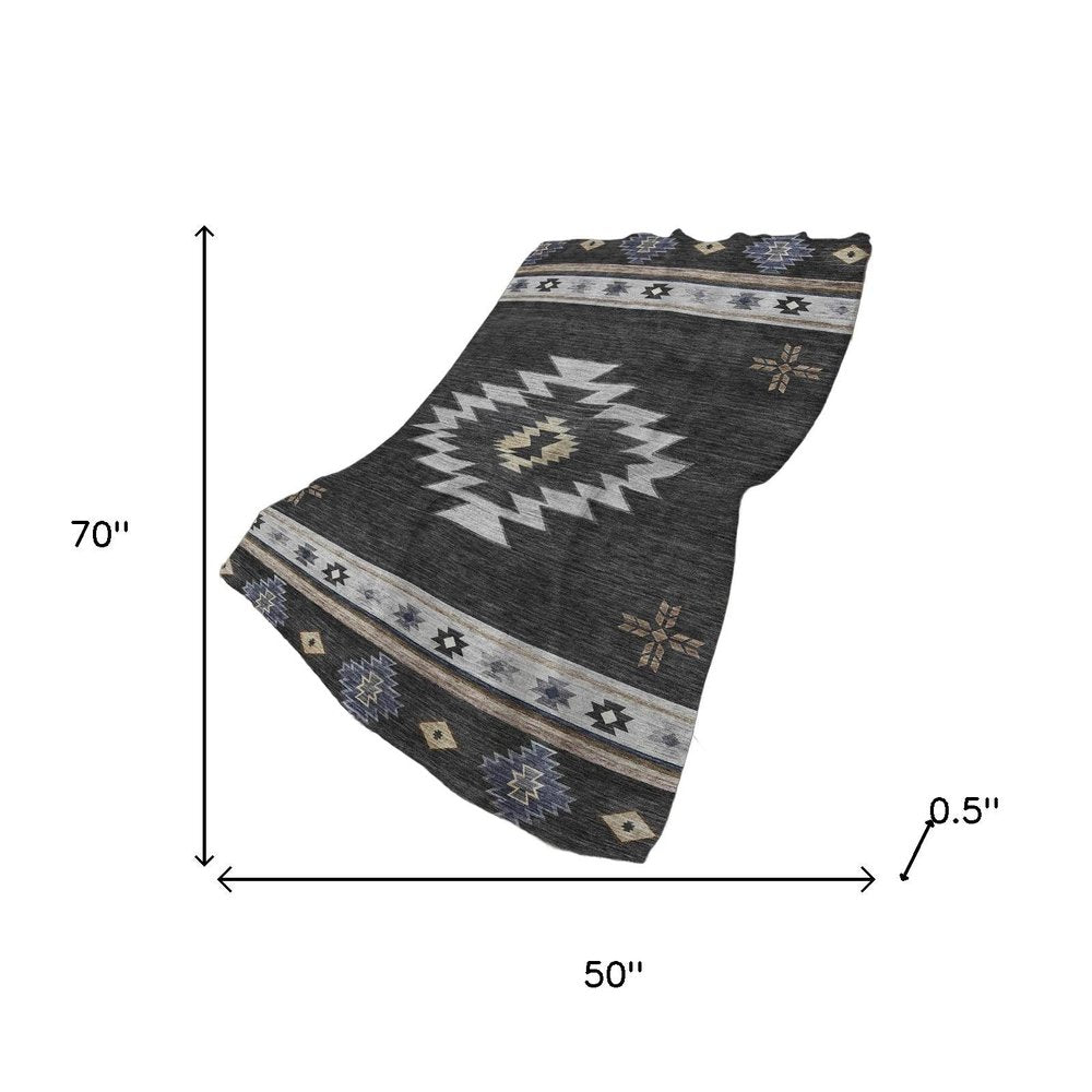 50" X 70" Midnight Gray And Beige Geometric Plush Throw Blanket HomeRoots