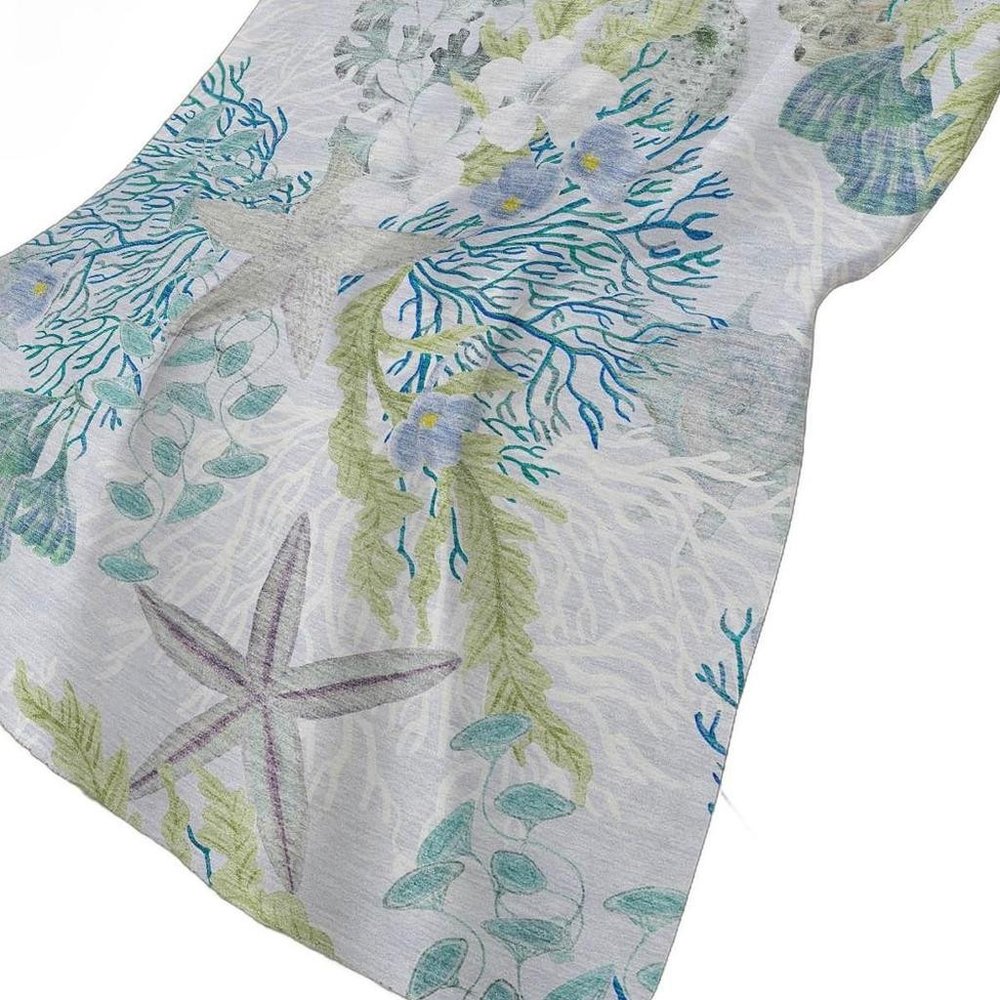 50" X 70" Aqua Ivory And Gray Floral Polyester Woven Plush Throw Blanket HomeRoots