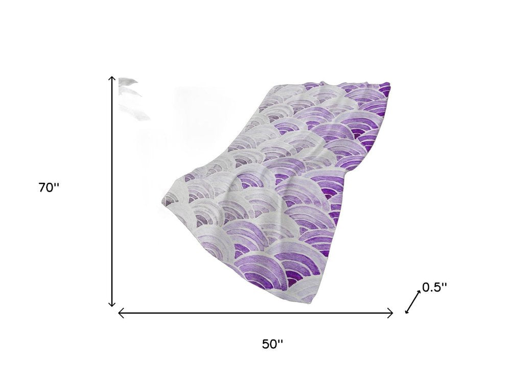 50" X 70" Purple And Ivory Coastal Seashell Polyester Woven Plush Throw Blanket HomeRoots