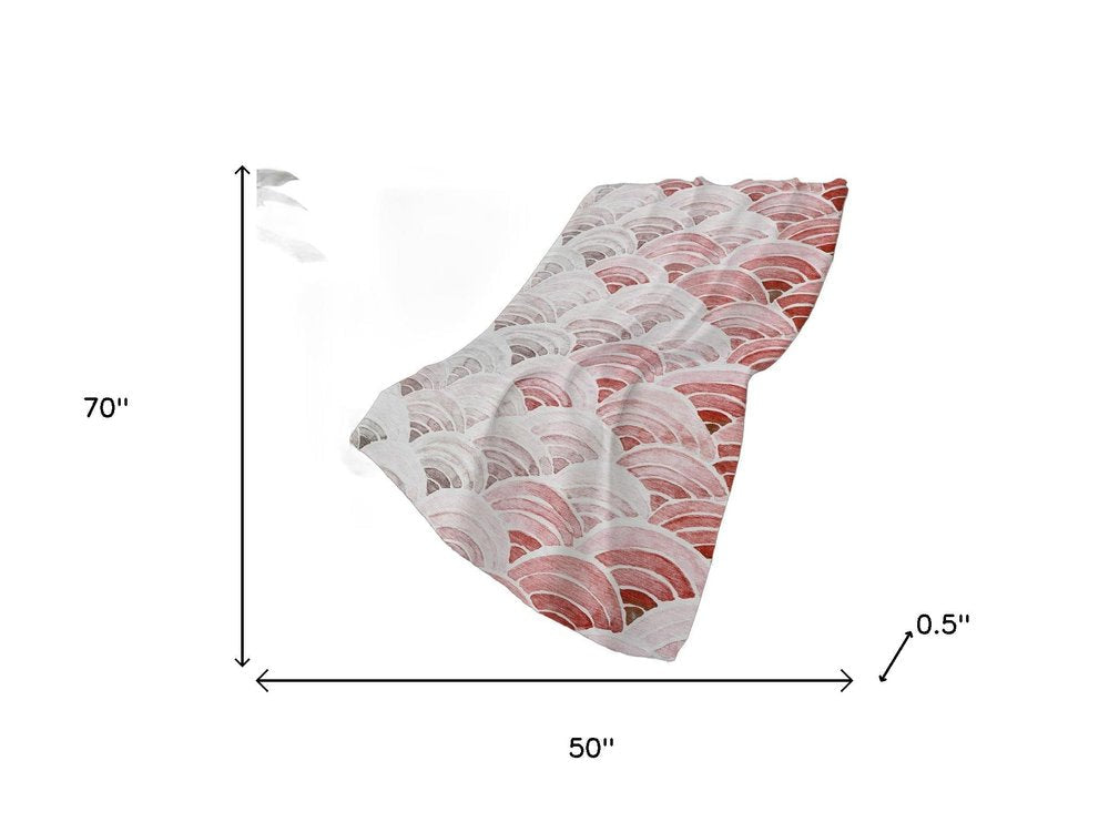 50" X 70" Red And Ivory Coastal Seashell Polyester Woven Plush Throw Blanket HomeRoots