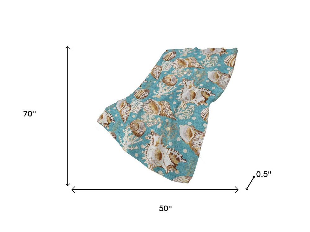 50" X 70" Aqua Brown And Ivory Animal Print Polyester Woven Plush Throw Blanket HomeRoots