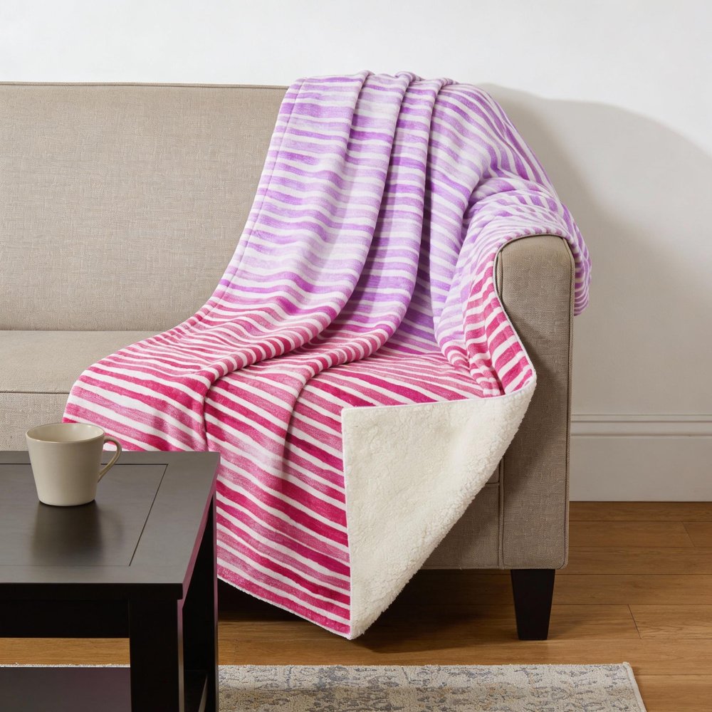 50" X 70" Pink And Ivory Microfiber Striped Plush Throw Blanket HomeRoots