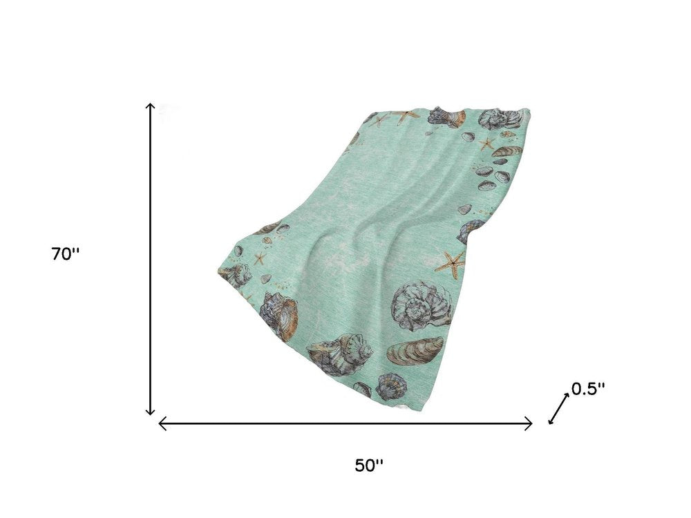 50" X 70" Pale Aqua Beige And Chocolate Animal Print Plush Throw Blanket HomeRoots