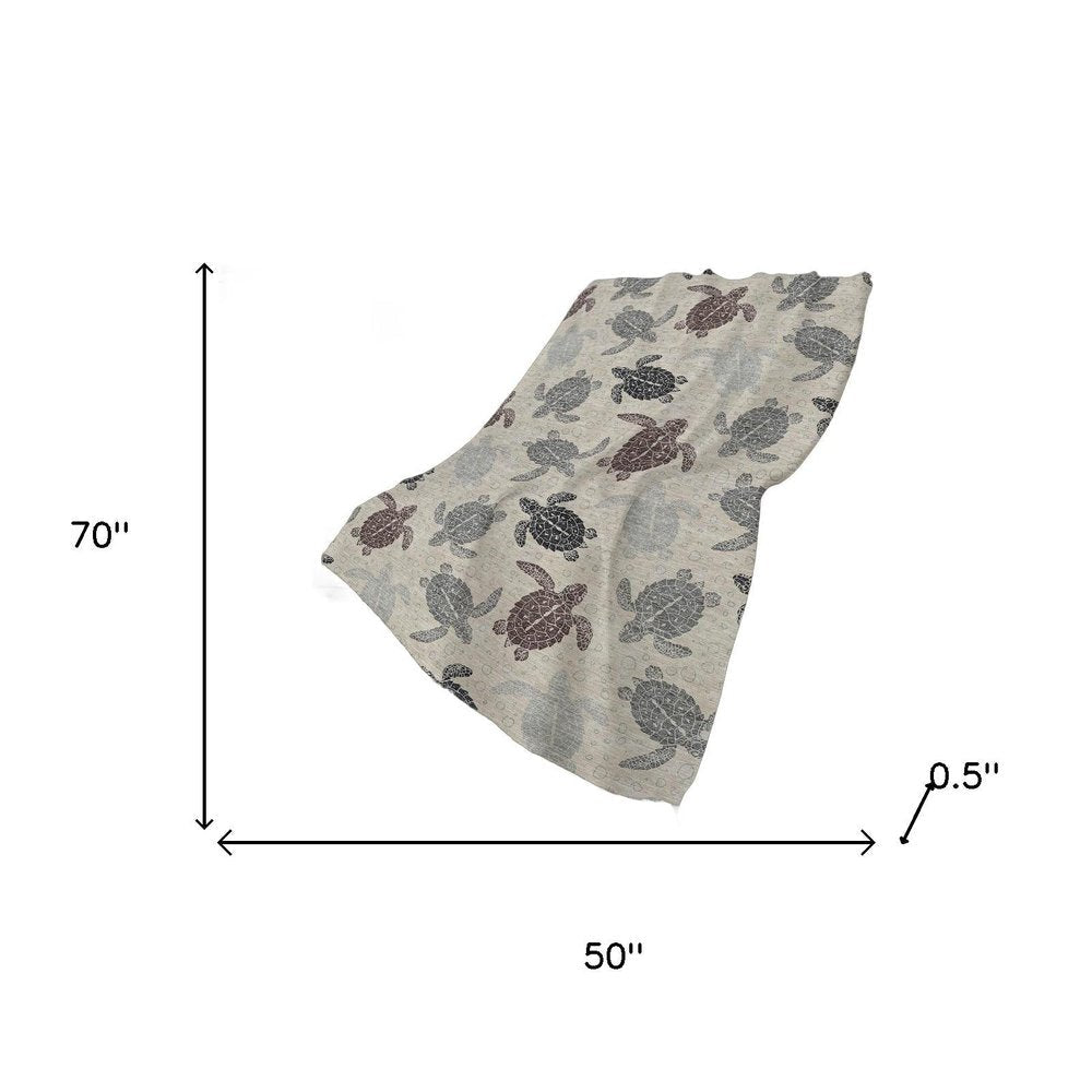 50" X 70" Sand Beige And Gray Animal Print Polyester Woven Plush Throw Blanket HomeRoots