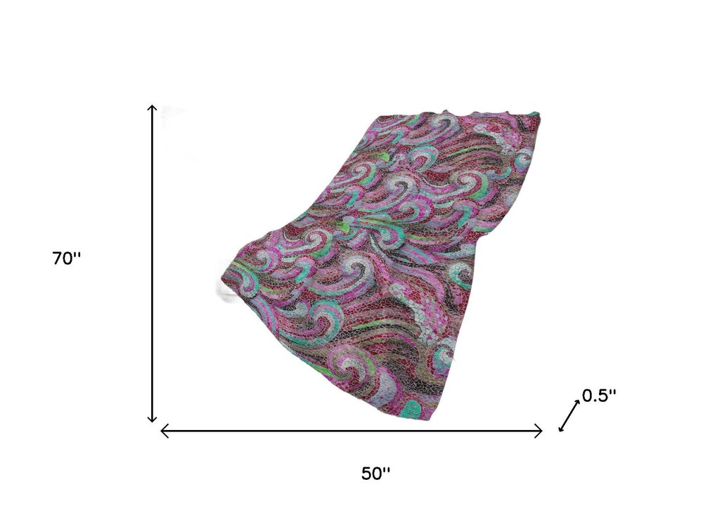 50" X 70" Raspberry Red And Green Abstract Plush Throw Blanket HomeRoots