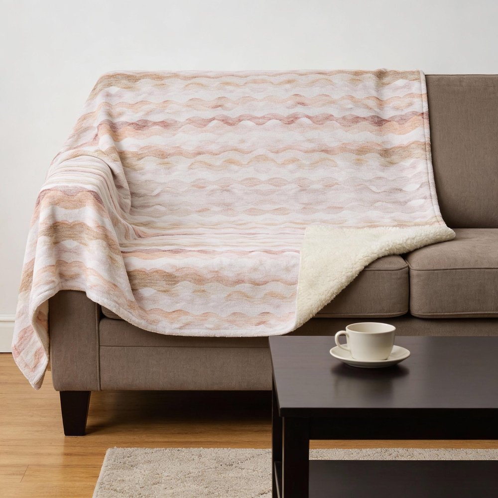 50" X 70" Peach Beige And Ivory Microfiber Abstract Plush Throw Blanket HomeRoots