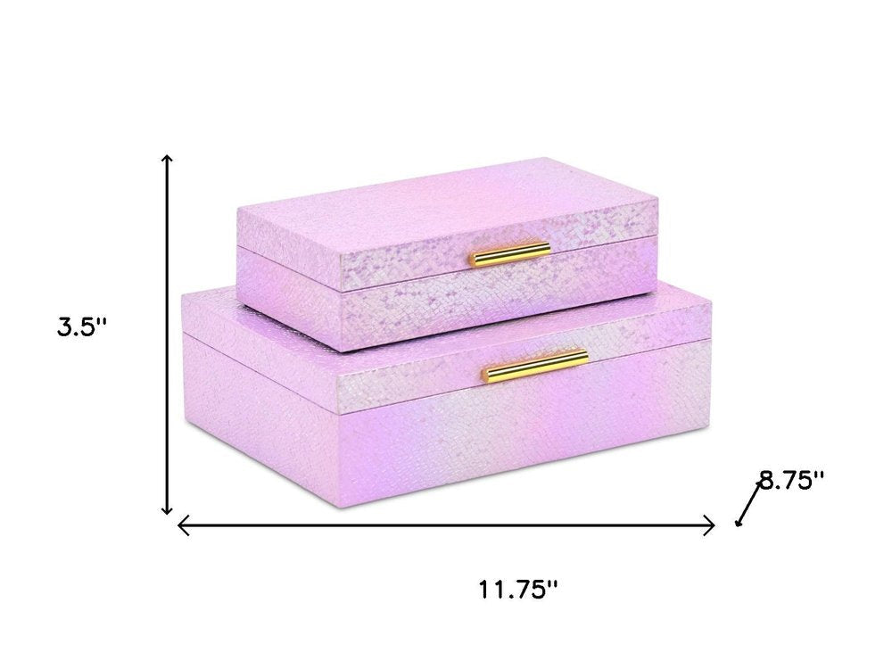 Set of Two Pink And Gold Faux Shagreen Nesting Storage Boxes With Lids HomeRoots