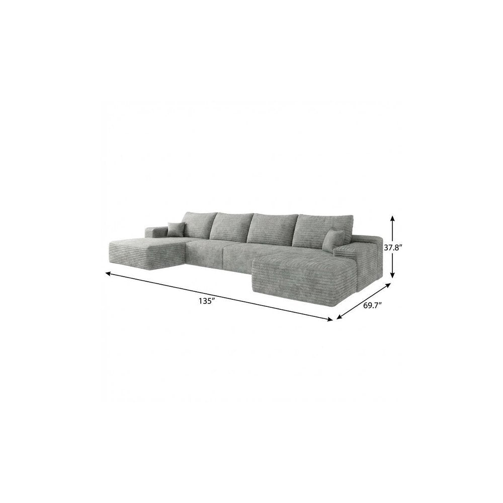 135" Gray Corduroy Modular Universal Sofa With Ottoman And Toss Pillows HomeRoots